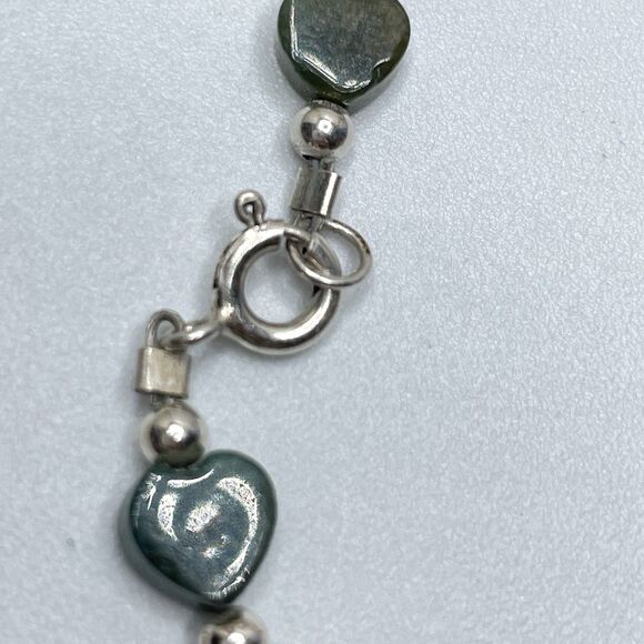 925 Sterling Silver Dainty Jasper Heart Heart Beaded Bracelet Cute 6.5 in Boho - Picture 5 of 9